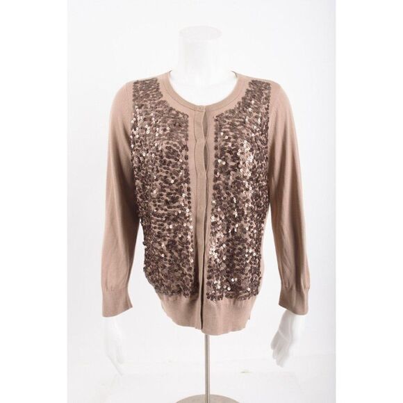 Talbots Womens Brown Sequined Cardigan Sweater 3/4 sleeves Sz US M NWT - Picture 1 of 6